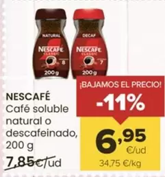 Oferta de Nescafé - Café Soluble Natural O Descafeinado por 6,95€ en Autoservicios Familia