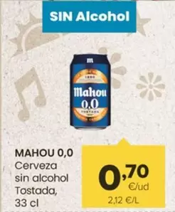 Oferta de Mahou - 0.0 Cerveza Sin Alcohol Tostada por 0,7€ en Autoservicios Familia