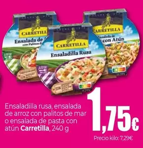 Oferta de Carretilla - Ensaladilla Rusa Ensalada De Arroz Con Palitos De Mar O Ensalada De Pasta Con Atun por 1,75€ en Unide Market