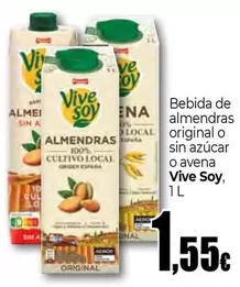 Oferta de ViveSoy - Bebida De Almendras Original O Sin Azucar O Avena por 1,55€ en Unide Market