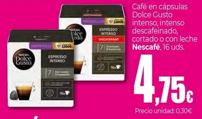 Oferta de Nescafé - Cafe En Capsulas Dolce Gusto Intenso/ Intenso Descafeinado/ Cortado O Con Leche por 4,75€ en Unide Market