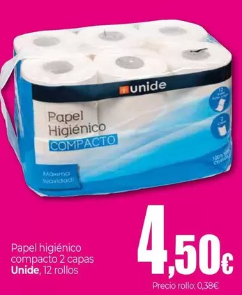 Oferta de Unide - Papel Higiénico Compacto 2 Capas por 4,5€ en UDACO