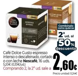 Oferta de Nescafé - Cafe Dolce Gusto Espresso Intenso O Descafeinado, Cortado O Con Leche por 5,2€ en Unide Supermercados