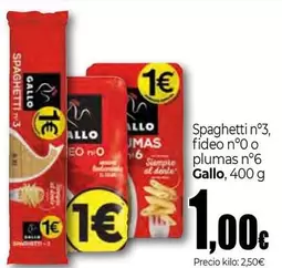 Oferta de Gallo - Spaghetti N'3/ Fideo N'0 O Plumas N'6 por 1€ en Unide Supermercados
