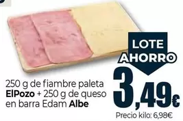 Oferta de Elpozo/Albe - 250 G De Fiambre Paleta/De Queso En Barra Edam por 3,49€ en Unide Supermercados