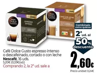Oferta de Nescafé - Cafe Dolce Gusto Espresso Intenso O Descafeinado, Cortado O Con Leche por 5,2€ en Unide Market