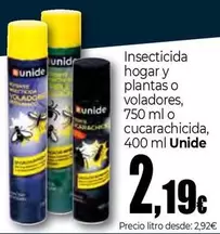 Oferta de Unide - Insecticida Hogar Y Plantas O Voladores, 750 Ml O Cucarachicida, 400 Ml por 2,19€ en Unide Market