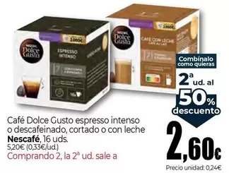 Oferta de Nescafé - Cafe Dolce Gusto Espresso Intenso O Descafeinado, Cortado O Con Leche por 5,2€ en Unide Market