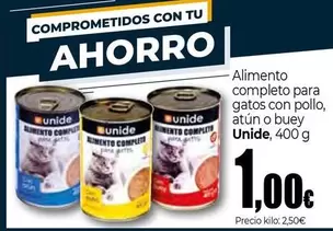 Oferta de Unide - Alimento Completo Para Gatos Con Pollo/ Atun O Buey por 1€ en Unide Market