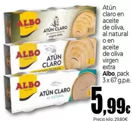 Oferta de Albo - Atun Claro En Aceite De Oliva, Al Natural O En Aceite De Oliva Virgen Extra por 5,99€ en Unide Market
