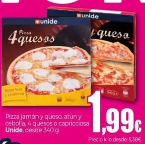 Oferta de Unide - Pizza Jamón Y Queso por 1,99€ en UNIDE Alimentación