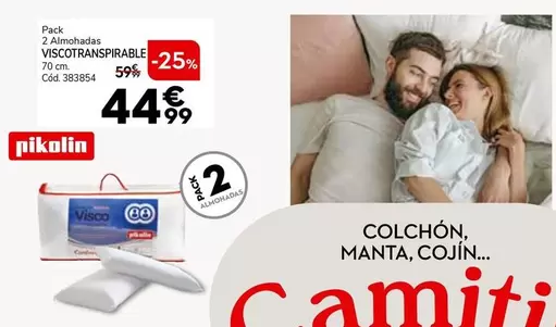 Oferta de Pikolin - Pack 2 Almohadas Viscotranspirable por 44,99€ en Conforama