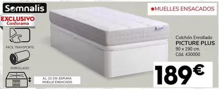 Oferta de Somnalis - Colchón Enrollado Picture Plus por 189€ en Conforama