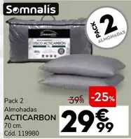 Oferta de Somnalis - Pack 2 Almohadas Acticarbon 70 Cm por 29,99€ en Conforama