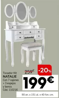 Oferta de Tocador Kit Natalie Con 7 Cajones + 3 Espejos Y Banco por 199€ en Conforama