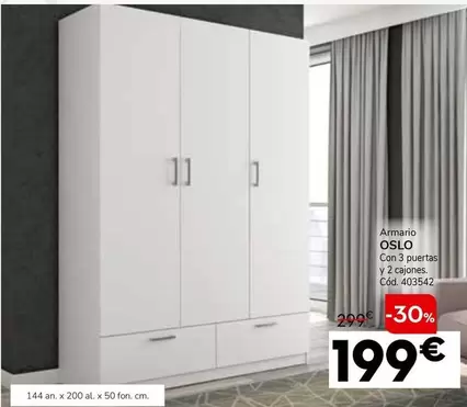 Oferta de Armario Oslo Con 3 Puertas Y 2 Cajones por 199€ en Conforama