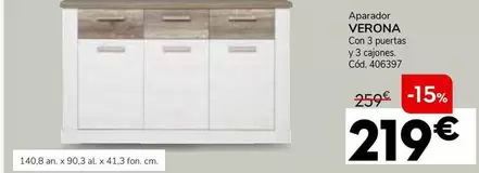 Oferta de Aparador Verona Con 3 Puertas Y 3 Cajones por 219€ en Conforama