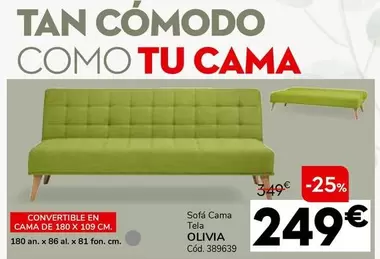 Oferta de Sofa Cama Tela Olivia por 249€ en Conforama