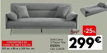 Oferta de Sofá Cama 3 Plazas Tela Eiden por 299€ en Conforama