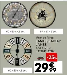 Oferta de Reloj De Pared/ Janice/ Jaden/ James por 29,99€ en Conforama
