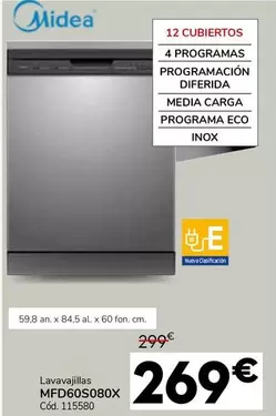 Oferta de Midea - Lavavajillas Mf60s0080x por 269€ en Conforama