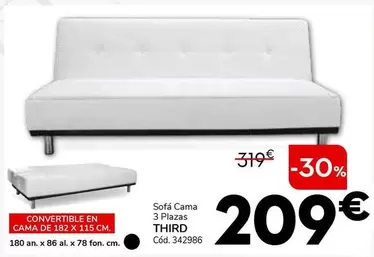 Oferta de Sofa Cama 3 Plazas Third por 209€ en Conforama
