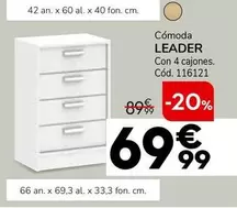 Oferta de Cómoda Leader Con 4 Cajones por 69,99€ en Conforama