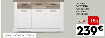 Oferta de Aparador Verona Con 3 Puertas Y 3 Cajones por 239€ en Conforama
