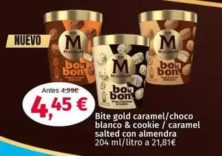 Oferta de Magnum - Bite Gold Caramel/ Choco Blanco & Cookie/ Caramel Salted Con Almendra por 4,45€ en Maskom Supermercados