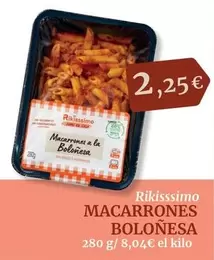 Oferta de Rikisssimo - Rikissimo Macarrones Bolonesa por 2,25€ en Maskom Supermercados