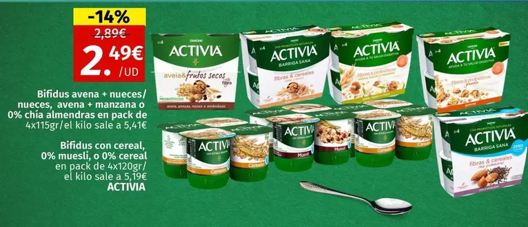Oferta de Activia - Bifidus Avena por 2,49€ en Maskom Supermercados