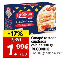 Oferta de Recondo - Canapé Tostada Cuadrada Caja por 1,99€ en Maskom Supermercados