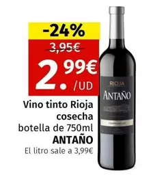 Oferta de De antaño - Vino Tinto Rioja Cosecha por 2,99€ en Maskom Supermercados