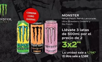 Oferta de Monster - Llévate 3 Latas De 500ml Por El Precio De 2 por 1,79€ en Maskom Supermercados