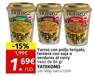 Oferta de Yatekomo - Yarroz Con Pollo Teriyaki, Ternera Con Soja O Verduras Al Curry por 1,69€ en Maskom Supermercados