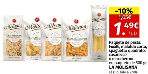 Oferta de La molisana - Paquete De Pasta Fusilli, Mafatad Corta, Spaguetto Quadrato, O Maccheroni En Paquete por 1,49€ en Maskom Supermercados