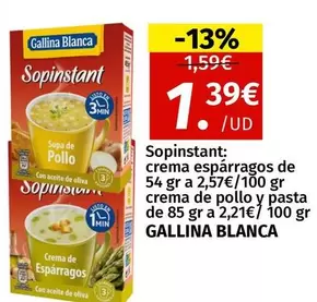 Oferta de Gallina Blanca - Sopinstant Crema Esparragos De Crema De Pollo Y Pasta De 85 G A por 1,39€ en Maskom Supermercados