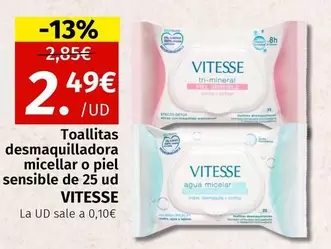 Oferta de Vitesse - Toallitas desmaquilladora micellar o piel sensible por 2,49€ en Maskom Supermercados