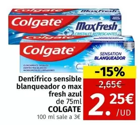 Oferta de Colgate - Dentífrico Sensible Blanqueador O Max Fresh Azul por 2,25€ en Maskom Supermercados