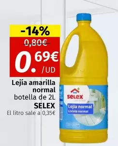 Oferta de Selex - Lejía Amarilla Normal Botella De 2l por 0,69€ en Maskom Supermercados