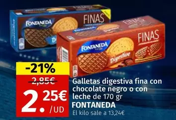 Oferta de Fontaneda - Galletas Digestiva Fina Con Chocolate Negro O Con Leche por 2,25€ en Maskom Supermercados