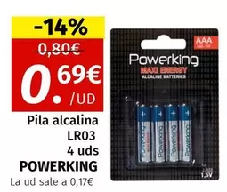 Oferta de Powerking - Pila Alcalina LR03 4 Uds por 0,69€ en Maskom Supermercados