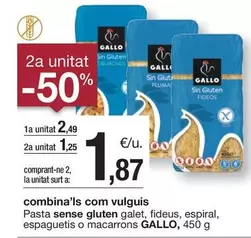 Oferta de Gallo - Pasta Sense Gluten Galet, Fideus, Espiral, Espaguetis O Macarrons por 2,49€ en BonpreuEsclat