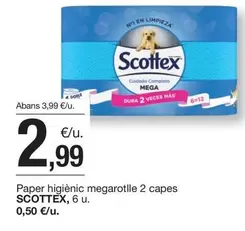 Oferta de Scottex - Paper Higienic Megarotlle 2 Capes por 2,99€ en BonpreuEsclat