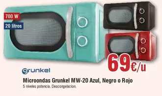 Oferta de Grunkel - Microondas  MW-20 Azul, Negro O Rojo por 69€ en Froiz