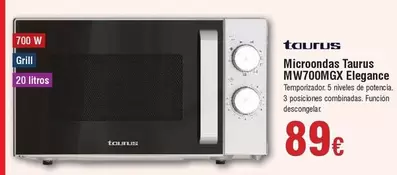Oferta de Taurus - Microondas MW700MGX por 89€ en Froiz