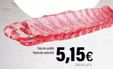Oferta de Tiras De Costilla Fresca De Cerdo Kilo por 5,15€ en Cash Ifa