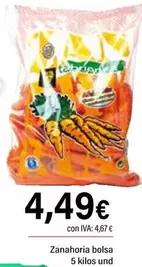 Oferta de Zanahoria Bolsa 5 Kilos por 4,49€ en Cash Ifa