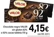 Oferta de Valor - Chocolate Negro Sin Gluten 82% O 92% Cacao Tableta por 4,15€ en Cash Ifa