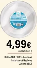 Oferta de Bolsa 100 Platos Blancos Llanos Reutilizables por 4,99€ en Cash Ifa